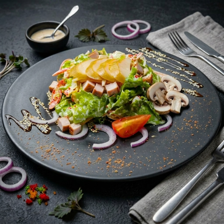 Салат с копченой курицей и шампиньонами